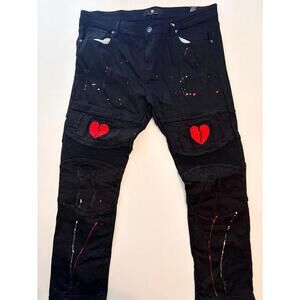 Focus Jeans Distressed Splatter Denim (Size 44x32)